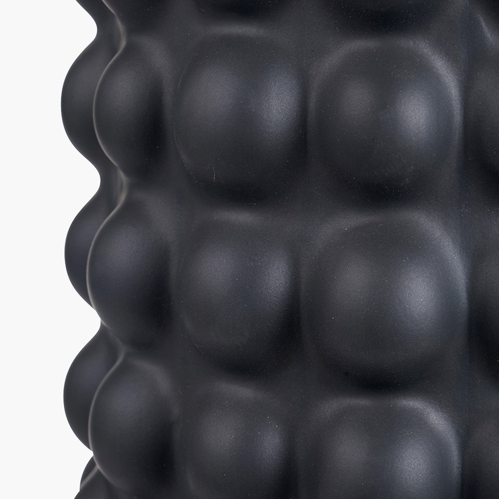 Sohan Black Bobbled Ceramic Tall Table Lamp with Lino 40cm White Self Lined Linen Drum Shade